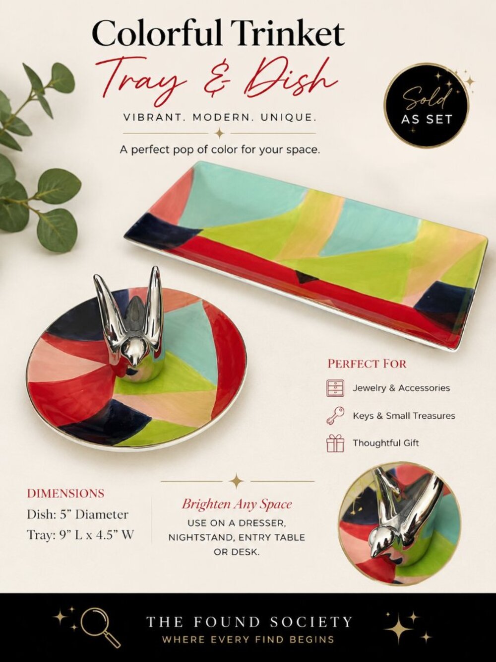 Colorful Geometric Trinket Tray & Dish Set | Modern Decorative Jewelry Catchall